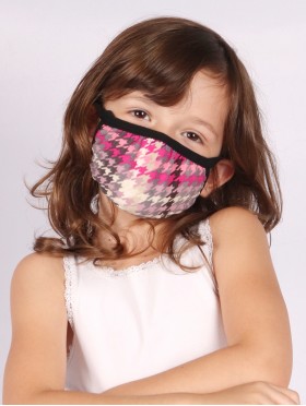 Kid's Reversible Houndstooth Print Fabric Face Mask (3-13 Years)